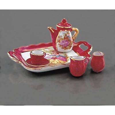 Red Lustre. Tea Set on Tray