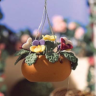Hanging Basket with Coloured Pansies.                       