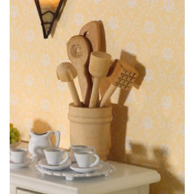 Wooden Kitchen Utensils in Pot, 6 pcs                       