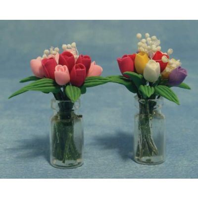 Tulips in Glass Vase 2asst (price each)