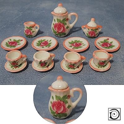 Pink Rim Tea Set