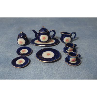 Blue Rose Tea Set & Tray