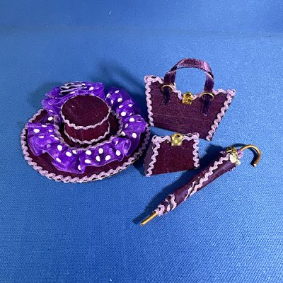 Purple Hat, Parasol & Bags Set Handmade