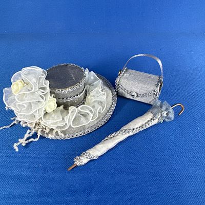 Silver Hat, Parasol & Bag Set Handmade