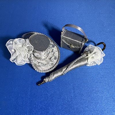 Dark Grey  Hat, Parasol & Bag Set Handmade