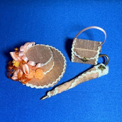 Apricot Hat, Parasol & Bag Set Handmade