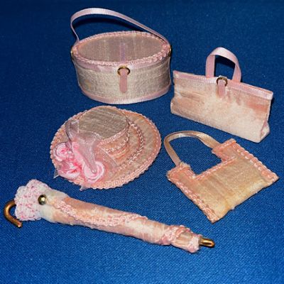 Pink Hat, Parasol & Bags Set Handmade